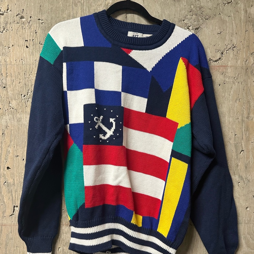 Vintage Van Heusen Colorful Nautical Crewneck Sweater